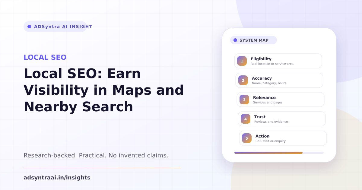 Local SEO: Earn Visibility in Maps and Nearby Search — AdSyntra AI research guide cover